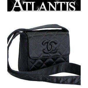 Chanel Matelasse Coco Mark Shoulder Bag Black Satin